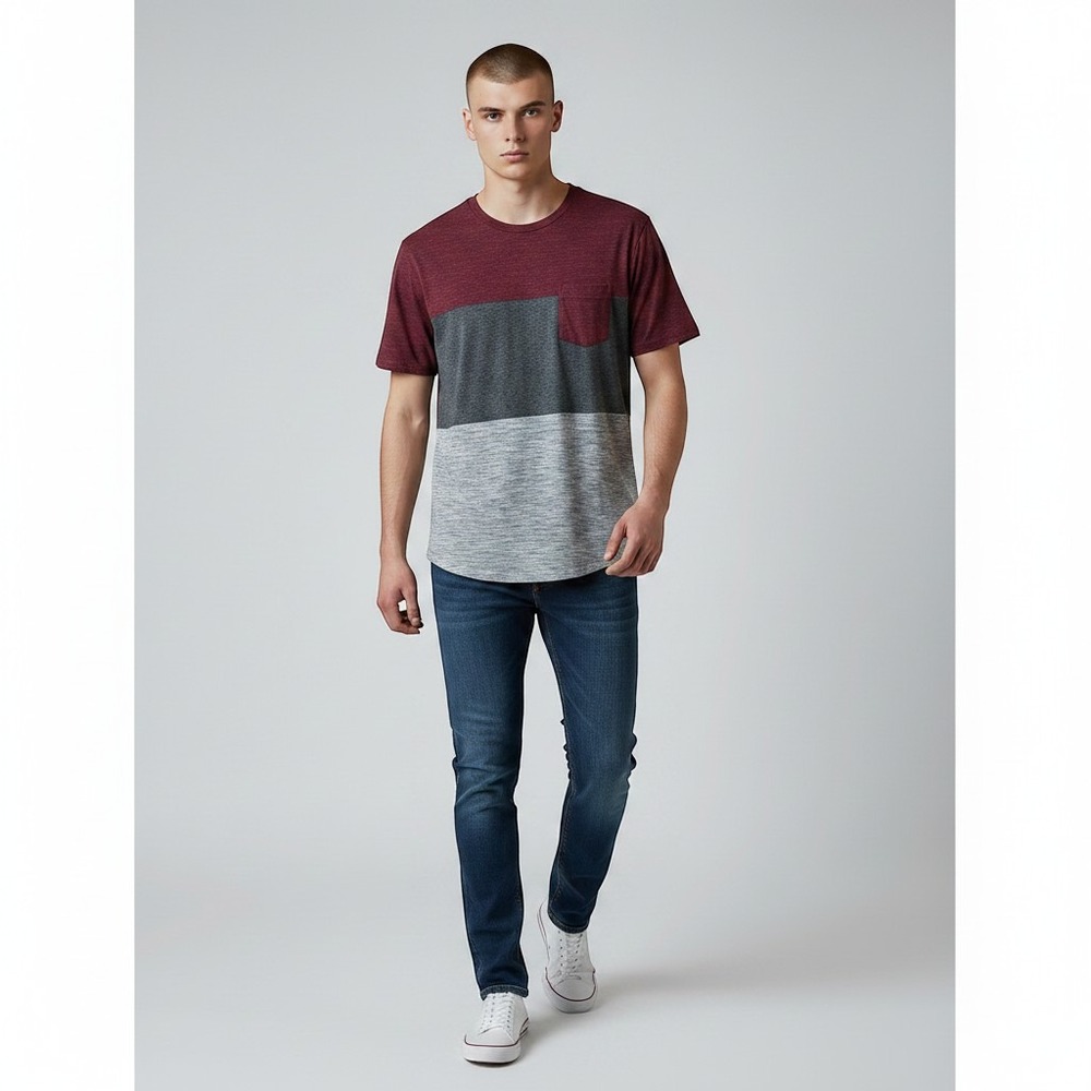 Urban Pipeline Mens Colorblock Tee Burgundy Gray‎ Skater Streetwear Casual M